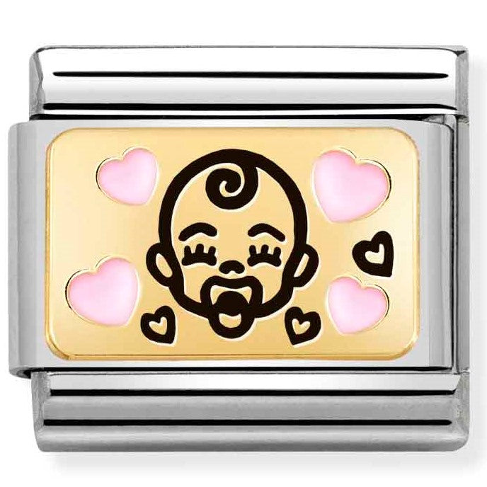 Nomination Classic Link with Enamel Pink Baby in Yellow Gold Tone