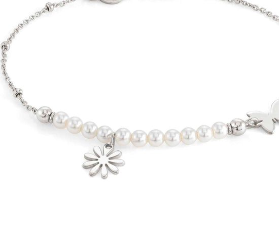 Nomination Melodie Bracelet with White Pearls & Silver Flowers