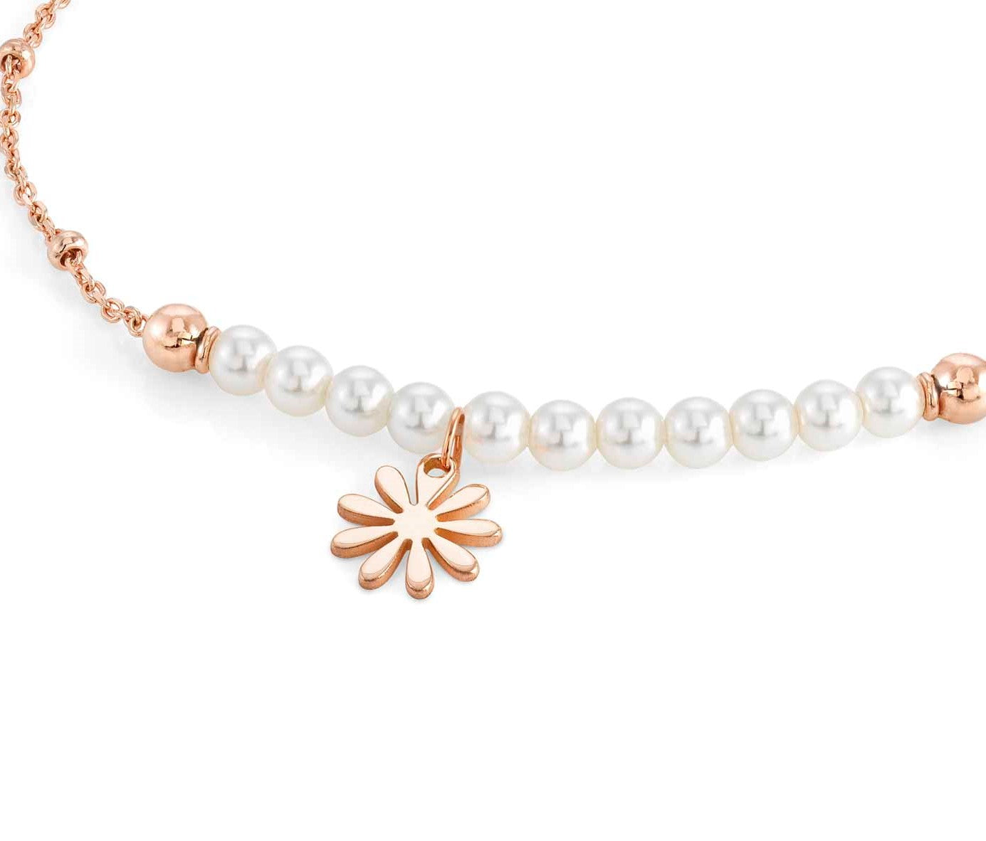Nomination Melodie Bracelet with White Pearls & Rose Flowers in Rose Gold Tone
