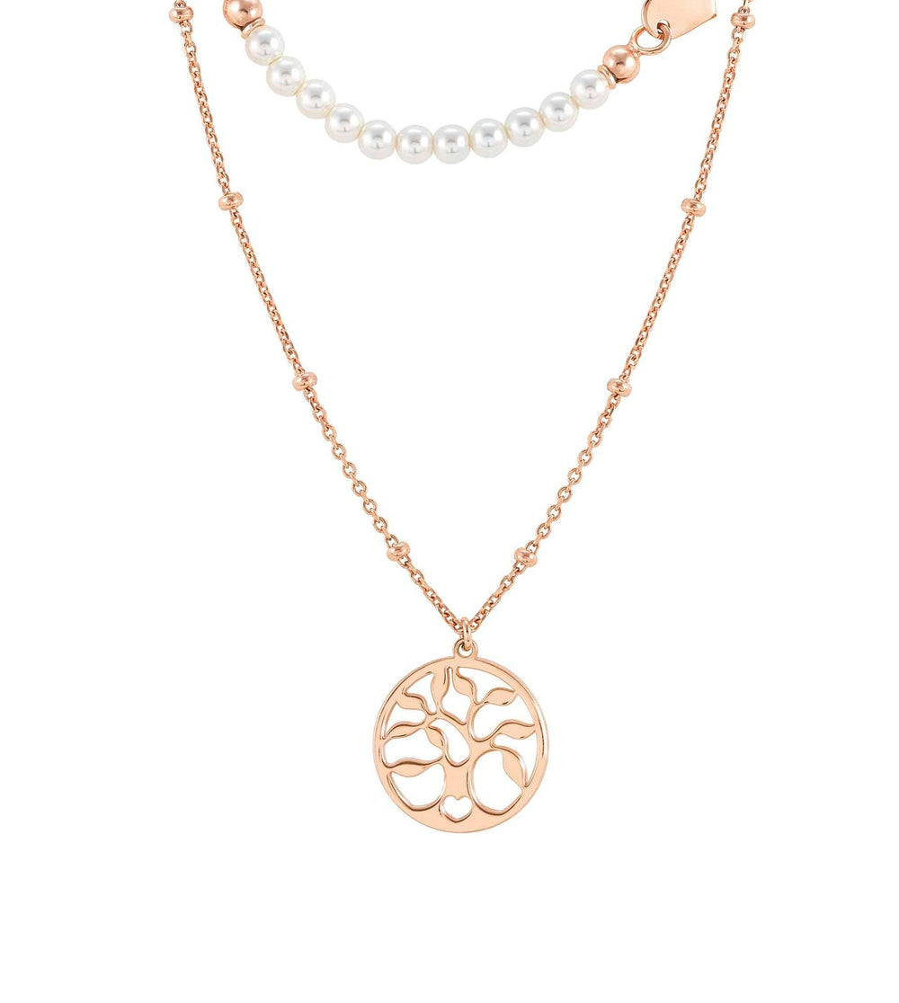 Nomination Melodie Necklace with White Pearls & Rose Tree Of Life in Rose Gold Tone