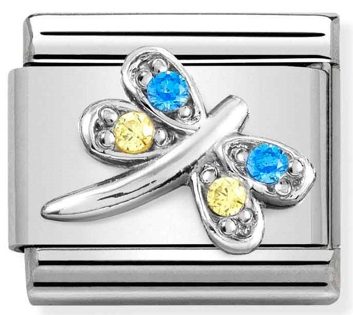 Nomination Classic Link with CZ Blue & Yellow Dragonfly