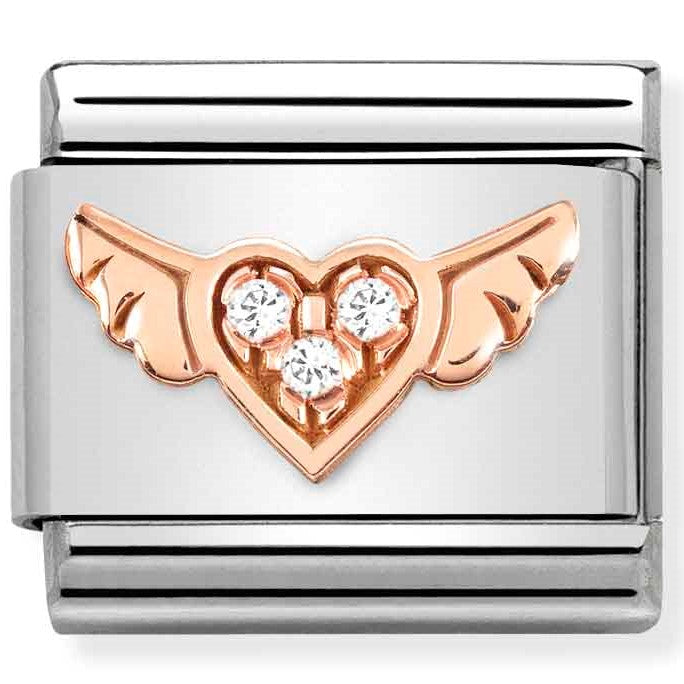 Nomination Classic Link with CZ Winged Heart in Rose Gold Tone
