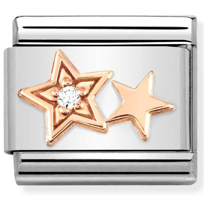 Nomination Classic Link with CZ Double Star in Rose Gold Tone