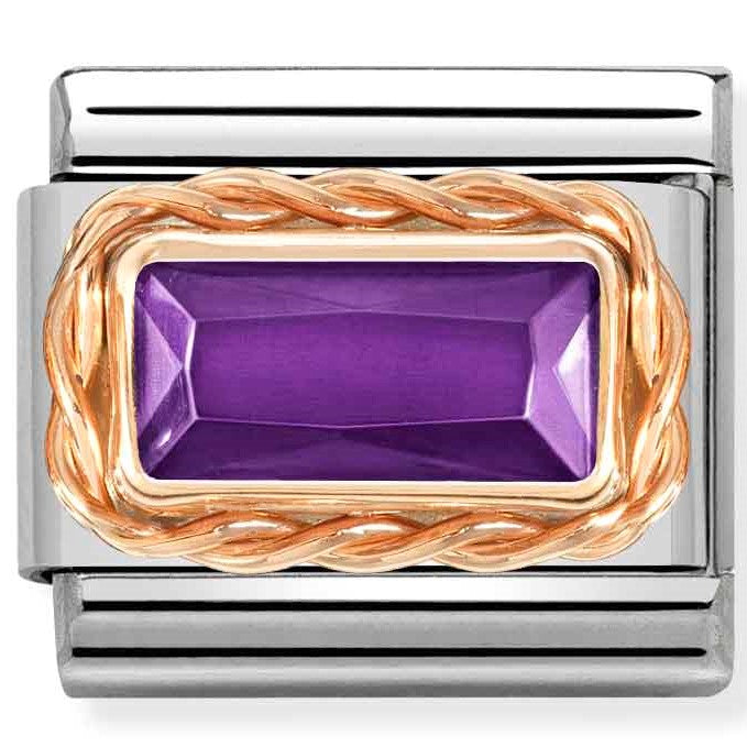 Nomination Classic Link with Baguette Violet CZ Stone in Rose Gold Tone