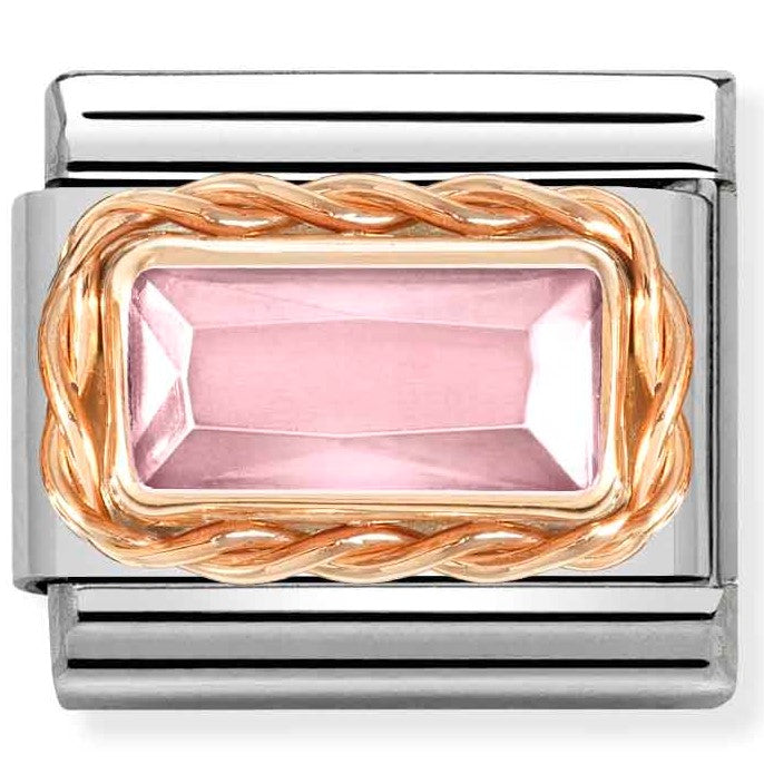 Nomination Classic Link with Baguette Pink CZ Stone in Rose Gold Tone