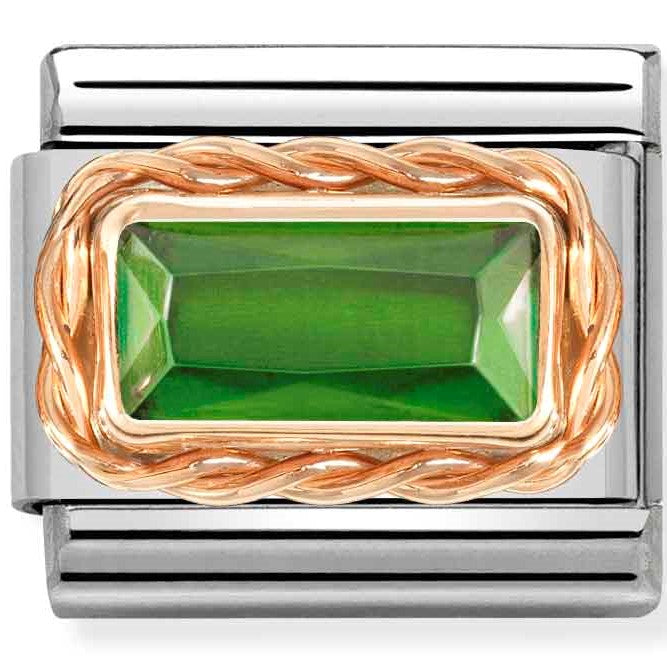 Nomination Classic Link with Baguette Green CZ Stone in Rose Gold Tone