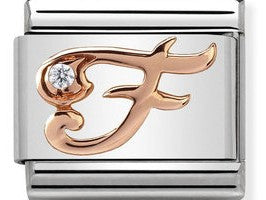 Nomination Classic Link with CZ Letter 'F' in Rose Gold Tone