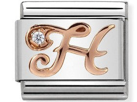 Nomination Classic Link with CZ Letter 'H' in Rose Gold Tone