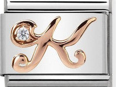 Nomination Classic Link with CZ Letter 'K' in Rose Gold Tone