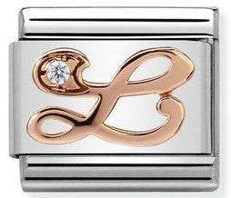 Nomination Classic Link with CZ Letter 'L' in Rose Gold Tone