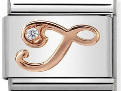 Nomination Classic Link with CZ Letter 'T' in Rose Gold Tone