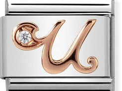 Nomination Classic Link with CZ Letter 'U' in Rose Gold Tone