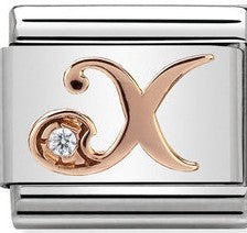 Nomination Classic Link with CZ Letter 'X' in Rose Gold Tone