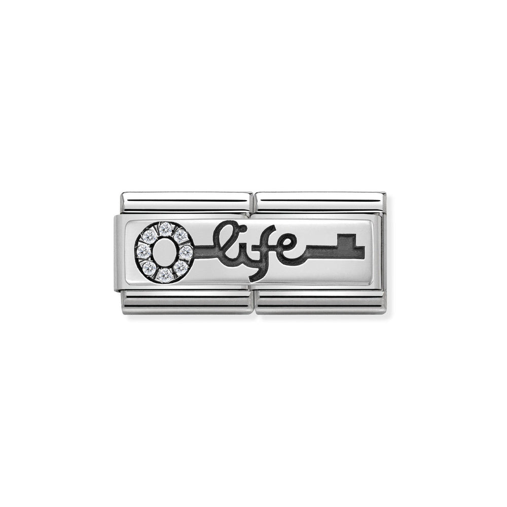 Nomination Double Link with CZ Key With 'Life'