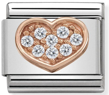 Nomination Classic Link with CZ Heart in Rose Gold Tone