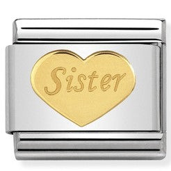 Nomination Classic Link with 'Sister' Heart in Yellow Gold Tone