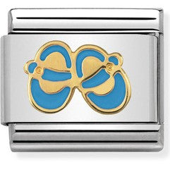 Nomination Classic Link with Enamel Blue Baby Shoes in Yellow Gold Tone