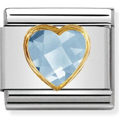 Nomination Classic Link with Faceted Light Blue CZ Heart in Yellow Gold Tone