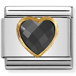 Nomination Classic Link with Faceted Black CZ Heart in Yellow Gold Tone