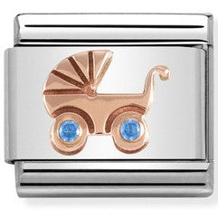 Nomination Classic Link with Blue CZ Pram in Rose Gold Tone