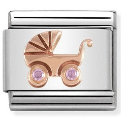 Nomination Classic Link with Pink CZ Pram in Rose Gold Tone