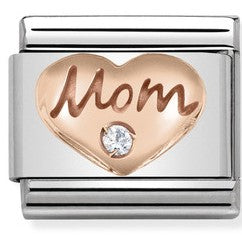 Nomination Classic Link with CZ 'Mom' Heart in Rose Gold Tone