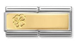 Nomination Double Engravable Link with Four-Leaf Clover in Yellow Gold Tone