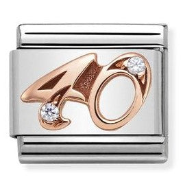 Nomination Classic Link with CZ Number '40' in Rose Gold Tone