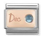 Nomination Classic Link with 'Dec' & Light Blue Topaz in Rose Gold Tone