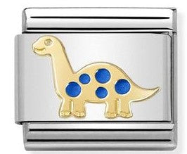 Nomination Classic Link with Enamel Blue Dinosaur in Yellow Gold Tone