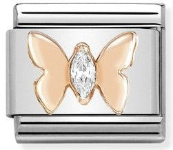 Nomination Classic Link with CZ Butterfly in Rose Gold Tone