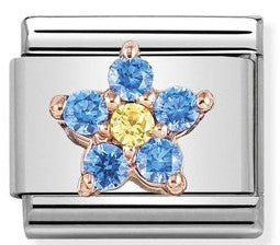 Nomination Classic Link with Light Blue & Yellow CZ Flower in Rose Gold Tone