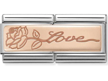 Nomination Double Link with 'Love' & Flower in Rose Gold Tone