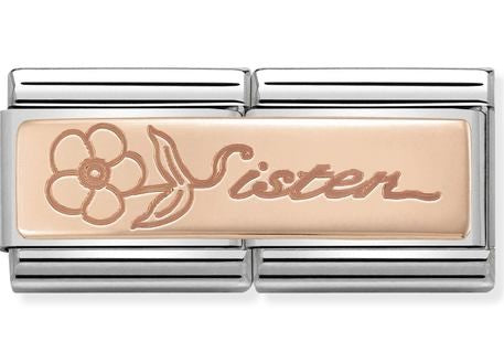 Nomination Double Link with 'Sister' & Flower in Rose Gold Tone