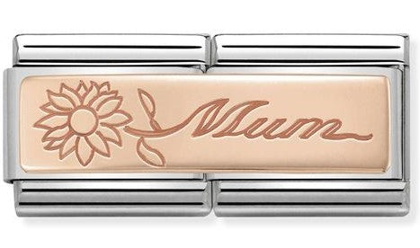 Nomination Double Link with 'Mum' & Flower in Rose Gold Tone