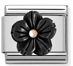 Nomination Classic Link with Black Onyx Flower in Rose Gold Tone