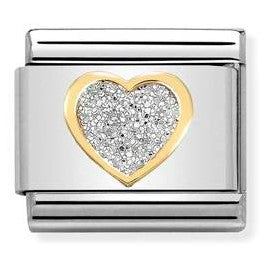 Nomination Classic Link with Enamel Glitter Heart in Yellow Gold Tone