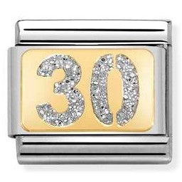 Nomination Classic Link with Enamel Glitter '30' in Yellow Gold Tone