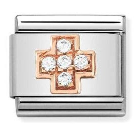 Nomination Classic Link with CZ Cross in Rose Gold Tone