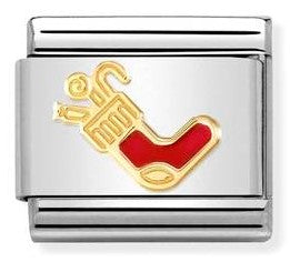 Nomination Classic Link with Enamel Christmas Stocking in Yellow Gold Tone