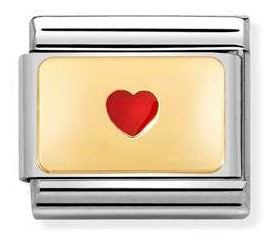 Nomination Classic Link with Enamel Small Red Heart in Yellow Gold Tone