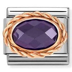 Nomination Classic Link with Faceted Purple Oval Stone in Rose Gold Tone