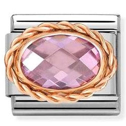 Nomination Classic Link with Faceted Pink Oval Stone in Rose Gold Tone