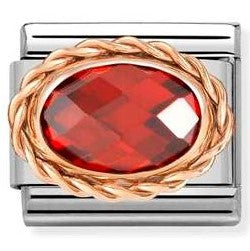 Nomination Classic Link with Faceted Red Oval Stone in Rose Gold Tone