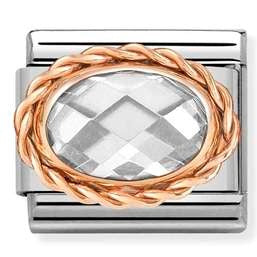 Nomination Classic Link with Faceted White Oval Stone in Rose Gold Tone