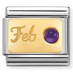 Nomination Classic link with 'February' & Amethyst Birthstone in Yellow Gold Tone