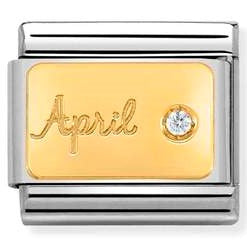 Nomination Classic Link with 'April' & Diamond Birthstone in Yellow Gold Tone