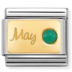 Nomination Classic Link with 'May' & Emerald Birthstone in Yellow Gold Tone