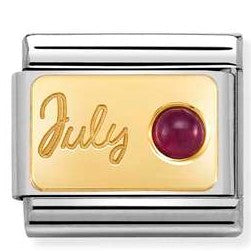 Nomination Classic Link with 'July' & Ruby Birthstone in Yellow Gold Tone