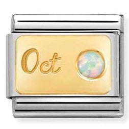 Nomination Classic Link with 'October' & White Opal Birthstone in Yellow Gold Tone